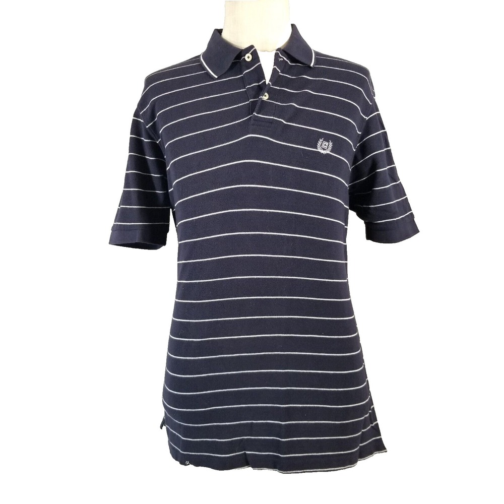 Chaps Ralph Lauren polo shirt mens medium blue stripe cotton short sleeve preppy